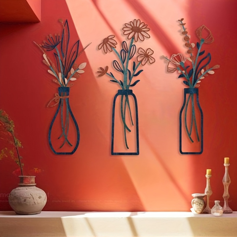 Interior Design Home Decor - 3 منحوتات جدارية كبيرة بتصميم زهور