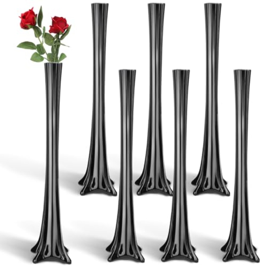 Fluted Vase Tall - مزهريات زجاجية سوداء طويلة ورفيعة لتزيين
